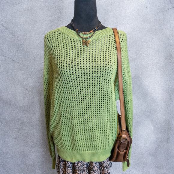 Mango Openwork Knit Green Loose Fit Sweater Small - Picture 6 of 11